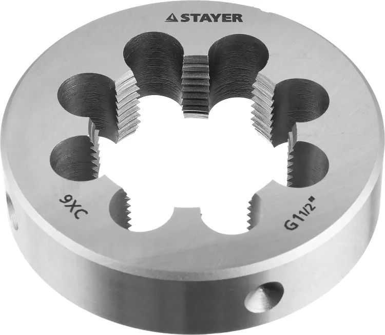 Плашка круглая ручная STAYER "MASTER", сталь 9ХС, для трубной резьбы G 1 1/2`` 28029-3/2 купить в Ноябрьске
