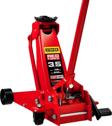 Домкрат гидравлический подкатной &quot;RED FORCE&quot;, с педалью, 3,5т, 145-500мм, STAYER 43155-3.5 43155-3.5 купить в Ноябрьске
