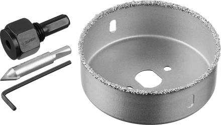 Коронка-чашка ЗУБР &quot;ПРОФЕССИОНАЛ&quot; c карбид-вольфрамовым нанесением, 89 мм, высота 25 мм, в сборе с державкой и сверлом 33360-089_z01 купить в Ноябрьске