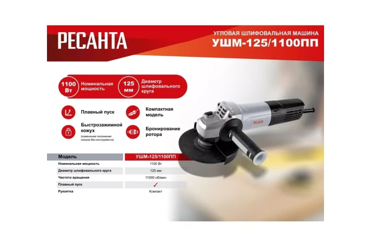 Углошлифовальная машина Ресанта УШМ-125/1100 ПП 75/12/15 купить в Ноябрьске