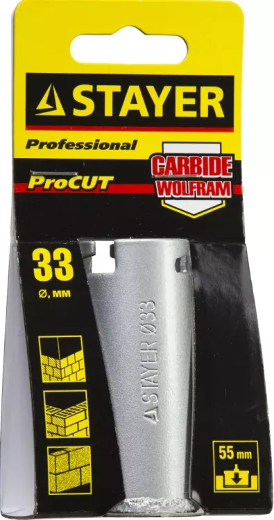 Коронка STAYER "PROFESSIONAL" кольцевая с карбидно-вольфрамовой крошкой, d=33мм 33345-33 купить в Ноябрьске