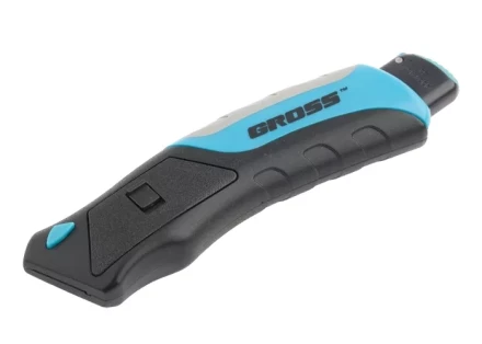 Нож ремонтно-монтажный, трехкомпонентная рукоятка, кнопочный авто выброс/возврат лезвия, 175 мм + 5 з.л GROSS 78879 купить в Ноябрьске