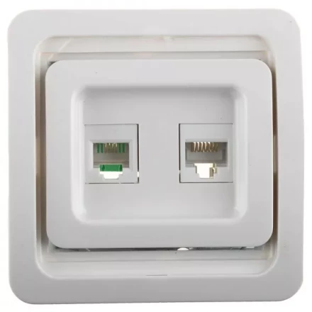 Розетка СВЕТОЗАР "ГАММА" комбинированная, телефонная + компьютерная, цвет белый SV-54119-W купить в Ноябрьске