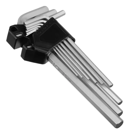 Набор ключей имбусовых, HEX, 1,5-10 мм, CrV, 9 шт., удлиненные Сибртех 123687 купить в Ноябрьске