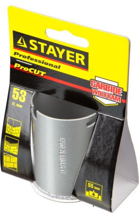 Коронка STAYER &quot;PROFESSIONAL&quot; кольцевая с карбидно-вольфрамовой крошкой, d=53мм 33345-53 купить в Ноябрьске