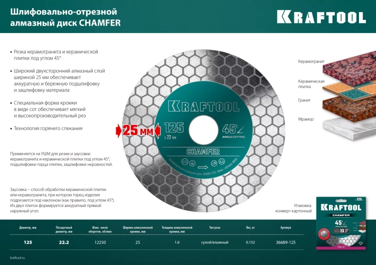 Шлифовально-отрезной алмазный диск CHAMFER 36689-125 купить в Ноябрьске
