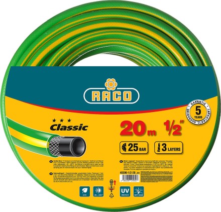 Шланг RACO CLASSIC поливочный, 25атм., армированный, 3-х слойный, 1/2&quot;х20м 40306-1/2-20_z01 купить в Ноябрьске