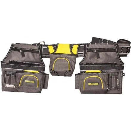 Пояс монтажника KRAFTOOL &quot;INDUSTRIE&quot;, 2 подвесных подсумка, 20 карманов, 2 петли для крепления молотка и рулетки 38742 купить в Ноябрьске
