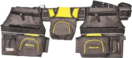 Пояс монтажника KRAFTOOL &quot;INDUSTRIE&quot;, 2 подвесных подсумка, 20 карманов, 2 петли для крепления молотка и рулетки 38742 купить в Ноябрьске