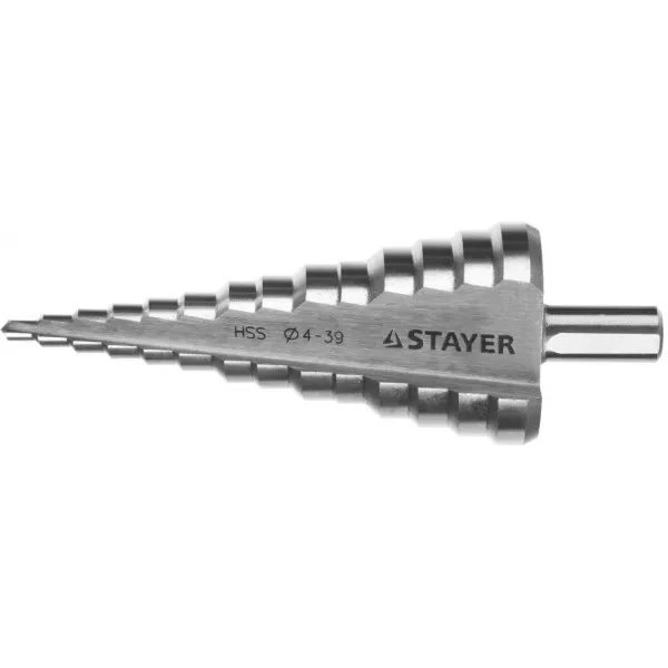 Сверло STAYER "MASTER" ступенчатое по сталям и цвет.мет., сталь HSS, d=4- 39мм,14ступ.d4-39,L -113 мм, трехгран.хв. 10мм 29660-4-39-14 купить в Ноябрьске