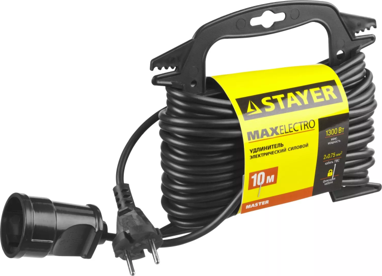 Удлинитель электрический "MAXElectro" на маленькой рамке, 10 м, 1 гнездо, STAYER 55014-10 купить в Ноябрьске