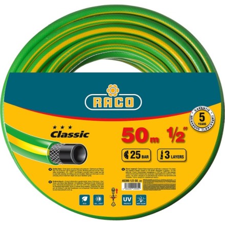 Шланг RACO CLASSIC поливочный, 25атм., армированный, 3-х слойный, 1/2&quot;х50м 40306-1/2-50_z01 купить в Ноябрьске