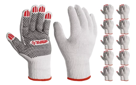 ЗУБР ОПТИМА, М (8), х/б перчатки с ПВХ покрытием (точка), 10 класс, 10 пар (11440-М10) купить в Ноябрьске