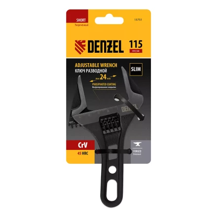 Ключ разводной 115 мм Denzel, CrV, кованый, укороченная рукоятка 15751 купить в Ноябрьске