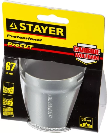 Коронка STAYER &quot;PROFESSIONAL&quot; кольцевая с карбидно-вольфрамовой крошкой, d=67мм 33345-67 купить в Ноябрьске