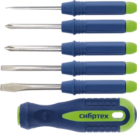 Отвертка со сменными насадками 5 штук CrV Сибртех артикул 13384 купить в Ноябрьске