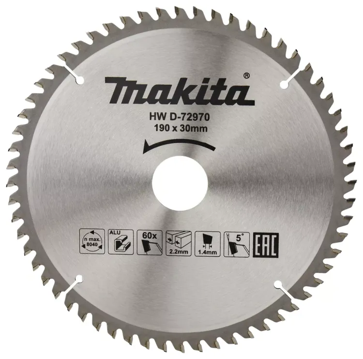 Диск пильный для алюминия Makita D-72970, 190x30/20х1.4 мм; 60 зубьев купить в Ноябрьске