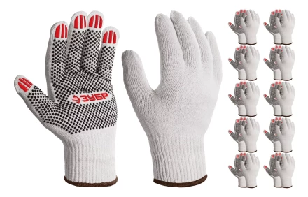 ЗУБР ОПТИМА, XL (10), х/б перчатки с ПВХ покрытием (точка), 10 класс, 10 пар (11440-XL10) купить в Ноябрьске