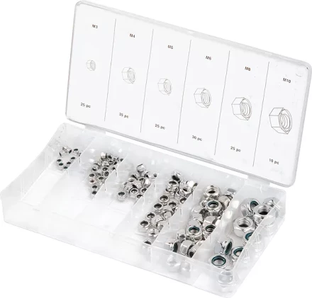 Набор гаек  М5х0,8 М6х0,5 М6х1 М8х1,25 М10х1,25 М12х1,5 мм 150 предм ШУРУПЬ 48140 купить в Ноябрьске