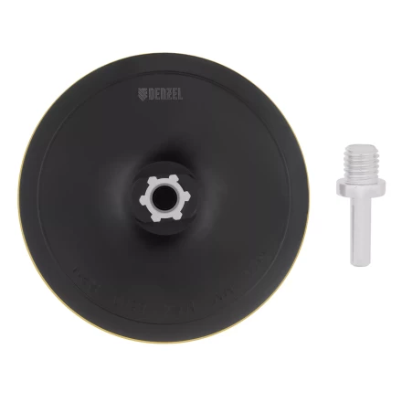 Тарелка опорная для дрели и УШМ с липучкой, 150 мм, твердая, с адаптером c М14 на d8 Denzel 76255 купить в Ноябрьске