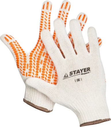 Перчатки STAYER &quot;EXPERT&quot; трикотажные с защитой от скольжения, 10 класс, х/б, S-M 11401-S купить в Ноябрьске