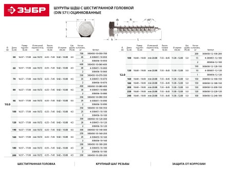 Шурупы ЗУБР &quot;МАСТЕР&quot; с шестигранной головкой, оцинкованные, 10x160, 250шт 300450-10-160-250 купить в Ноябрьске
