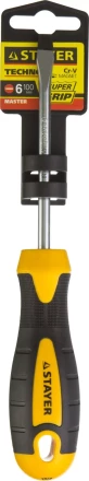 Отвертка STAYER &quot;MASTER&quot; &quot;ТECHNO&quot;, двухкомпонентная рукоятка, магнитный наконечник, Cr-V, SL6,0x100мм 2507-06-10_z02 купить в Ноябрьске