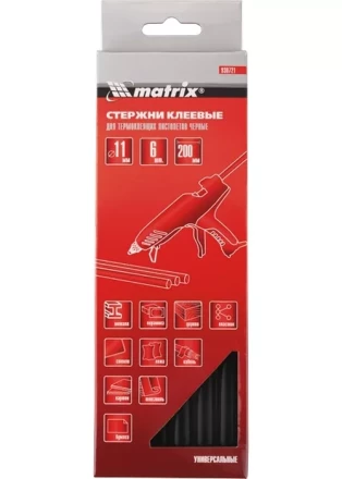 Стержни клеевые, чёрный, 11*200мм, 6 шт./упак. MATRIX 930721 купить в Ноябрьске