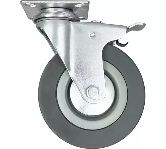 Аппаратное поворотное колесо с тормозом HITCH 75*20 резина серая SCgb93 (SZ084837) купить в Ноябрьске