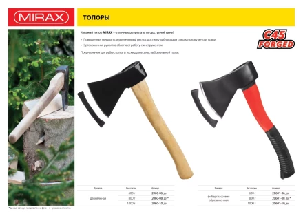 Топор MIRAX кованый с деревянной рукояткой, 600г 2060-06_z01 купить в Ноябрьске