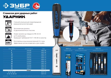 ЗУБР Ударник, 4 предм, набор стамесок-долот, Профессионал (18097-H4) купить в Ноябрьске