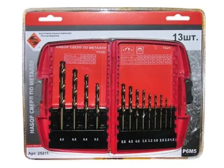 Набор сверл д/мет.Р6М5  13шт.(1,5-8мм) 6/6/36 25211 купить в Ноябрьске
