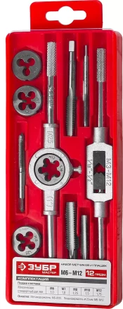 Набор ЗУБР &quot;МАСТЕР&quot; с металлореж. Инстр., метчики однопроходные и плашки М6-М12, оснастка - в пластиковом боксе, 12пред. 28121-H12 купить в Ноябрьске