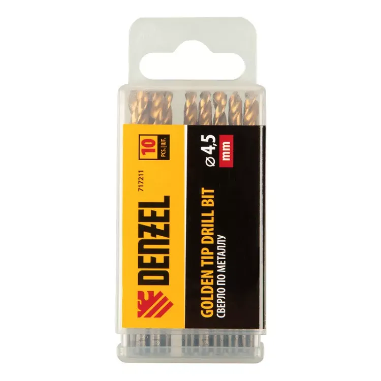 Сверло по металлу, 4,5 мм, HSS-Tin, Golden Tip, 10 шт. Denzel 717211 купить в Ноябрьске
