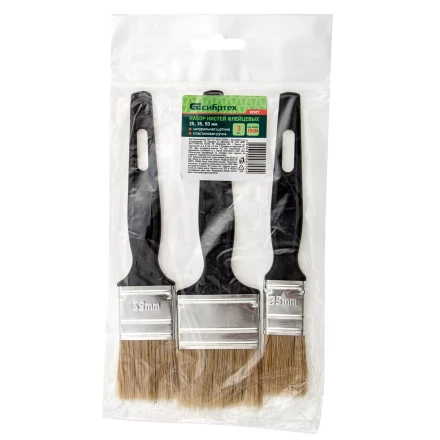 Набор кистей флейцевых 3 шт. (25 мм, 35 мм, 50 мм), натуральная щетина, пластиковая ручка Сибртех 82507 купить в Ноябрьске