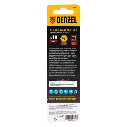 Сверло по керамической плитке Denzel 10 мм, крестовая пластина, шестигранный хвостовик, 728093 купить в Ноябрьске