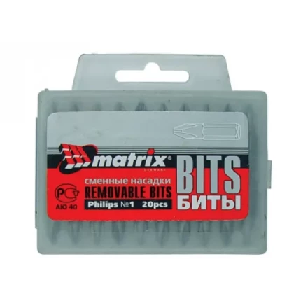 Набор бит Ph2 x 25 мм, сталь 45Х, 20 шт., в пласт. боксе  MATRIX 11352 купить в Ноябрьске