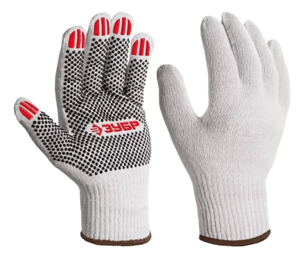 ЗУБР ОПТИМА, XL (10), х/б перчатки с ПВХ покрытием (точка), 10 класс (11440-XL) купить в Ноябрьске