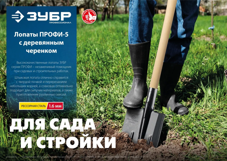 ЗУБР ПРОФИ-5 350х230х1450мм, полотно рессор.сталь 1.6мм закалено, c ребрами жестк., черенок высш.сорт, тип ЛСП, совковая лопата, Профессионал (39457) купить в Ноябрьске