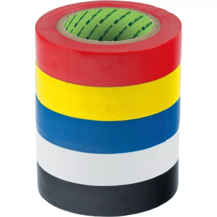 Набор изолент ПВХ цветных 15 мм х 10 м, 5шт/уп, 130 мкм Сибртех 88799 купить в Ноябрьске