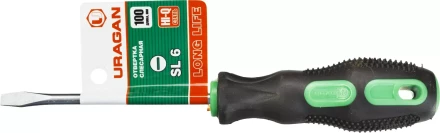 Отвертка URAGAN c двухкомпонентной рукояткой, SL6,0 x 100мм 25075-06-10_z01 купить в Ноябрьске