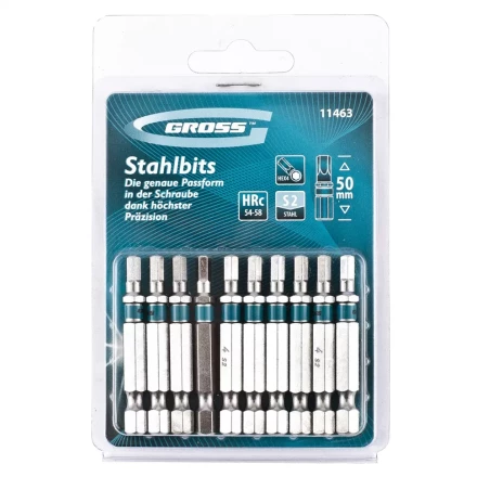 Набор бит HEX 4х50 сталь S2 10 шт GROSS 11463 купить в Ноябрьске