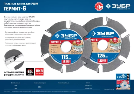 ЗУБР Термит-6, 115 х 22.2 мм, 6 резцов, для УШМ, усиленный, пильный диск по дереву, Профессионал (36858-115) купить в Ноябрьске