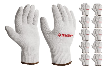 ЗУБР ОПТИМА, L-XL, х/б перчатки без покрытия, 10 класс, 10 пар (11446-XL10) купить в Ноябрьске