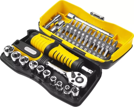 Набор STAYER &quot;PROFESSIONAL&quot;: Биты и торцовые головки с трещеткой и воротком, 39 предметов 25135-H39 купить в Ноябрьске