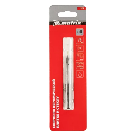 Сверло по керамической плитке и стеклу, 6 мм, шестигранный хвостовик Matrix 72836 купить в Ноябрьске