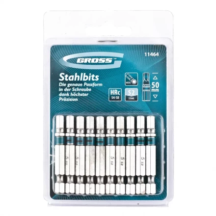 Набор бит HEX 5х50 сталь S2 10 шт GROSS 11464 купить в Ноябрьске