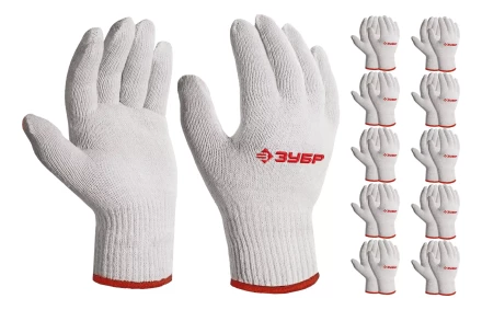 ЗУБР ОПТИМА, S-M, х/б перчатки без покрытия, 10 класс, 10 пар (11446-M10) купить в Ноябрьске