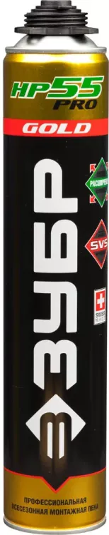 Пена ЗУБР "GOLD PRO НР55" профессиональная, монтажная, пистолетная, всесезонная, 800мл 41158 купить в Ноябрьске