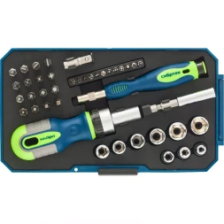 Отвертки реверсивные с набором бит и торцевыми головками 41 штук CrV Сибртех 13338